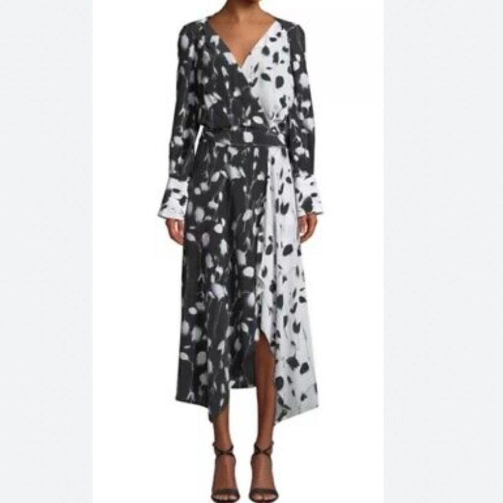 Equipment Black and White High-Low Wrap Dress